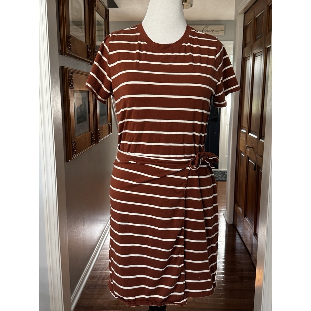 Threads 4 Thought Rust Striped T Shirt Faux Wrap Dress Size Large Knit